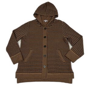 Habitat Jacket Womens Medium Cardigan Hooded Brown Black Striped Pockets